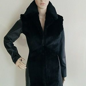 BEBE XS Genuine Leather & Fur Coat